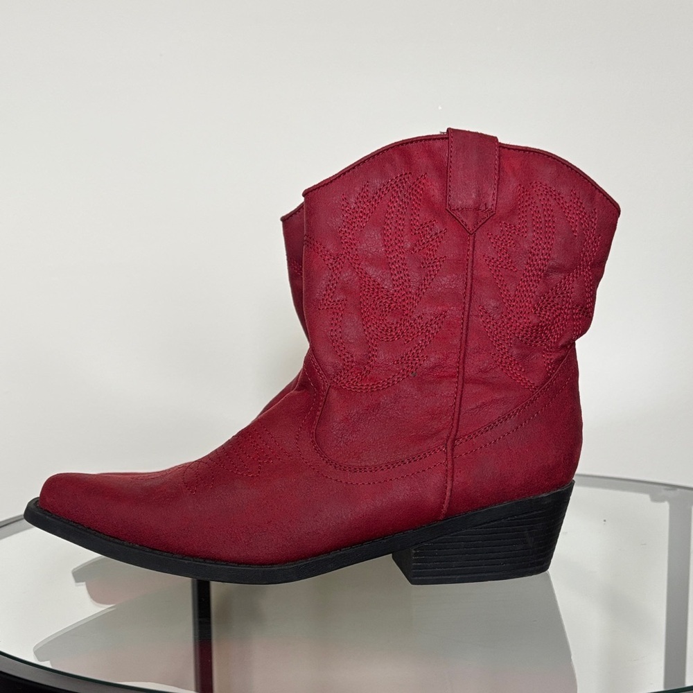 Women's Red Western Ankle Boots Mid-calf - Picture 4 of 14